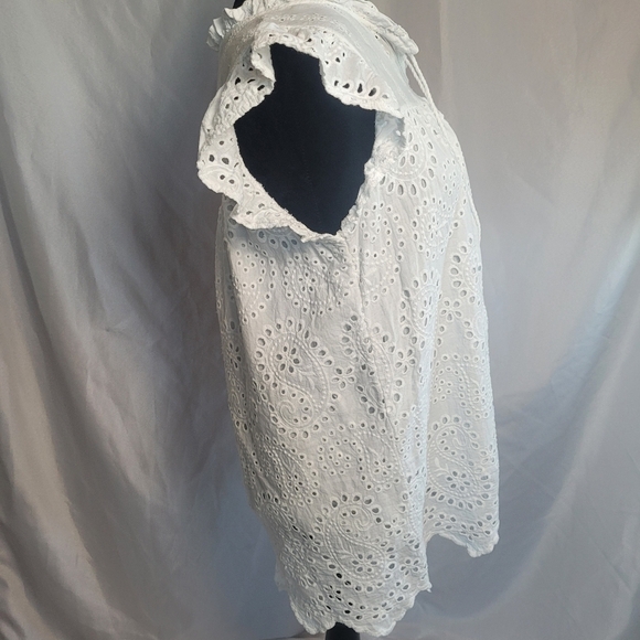 Valentina Naldi White Prairie Paisley Eyelet Cap Sleeve Tunic Top Size Small - Picture 4 of 12